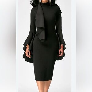 Lasaky Half Turtleneck Black Dress w Sleek Silhouette SZ M Asymmetrical sleeves